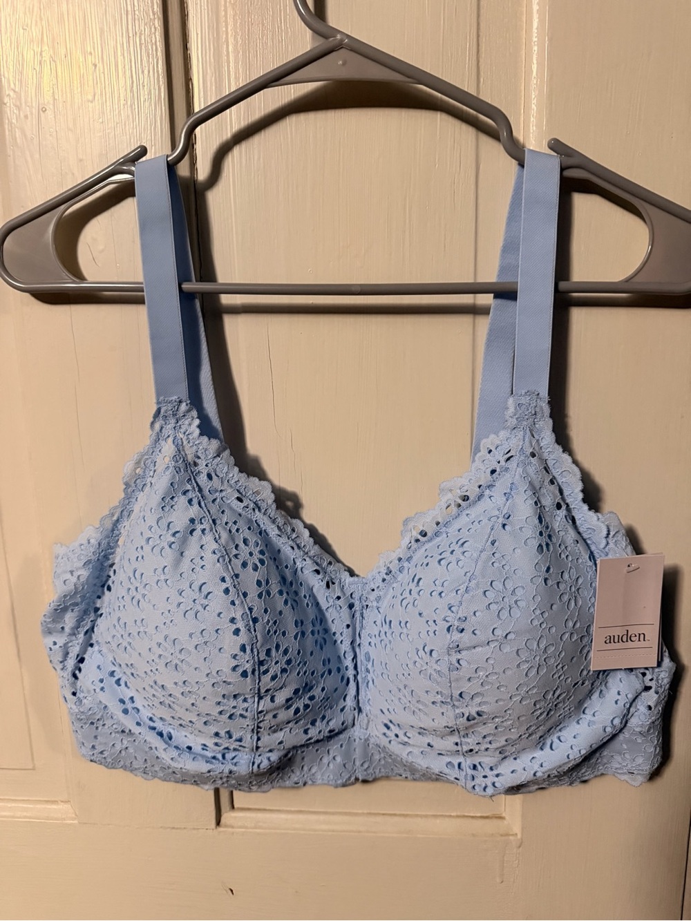 Auden Light Blue Eyelet Lace Wireless Bra